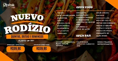 18H QUINTA | RODÍZIO OPEN BAR + OPEN FOOD COMPLETO | Com DJs